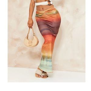 Brown Ombre Print Soft Touch Knot Front Midaxi Skirt